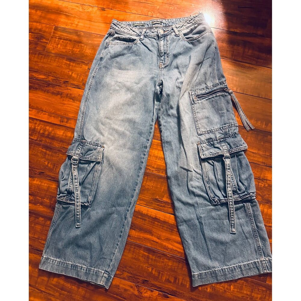 Wild Fable Y2K Light Blue Wide Leg, Streetwear Baggy Cargo Skater Denim Jeans 6R